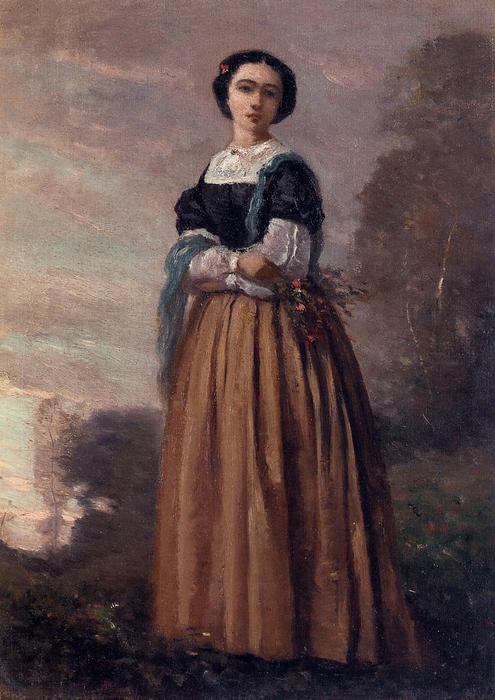 Wikioo.org - The Encyclopedia of Fine Arts - Painting, Artwork by Jean Baptiste Camille Corot - Portrait of a Standing Woman