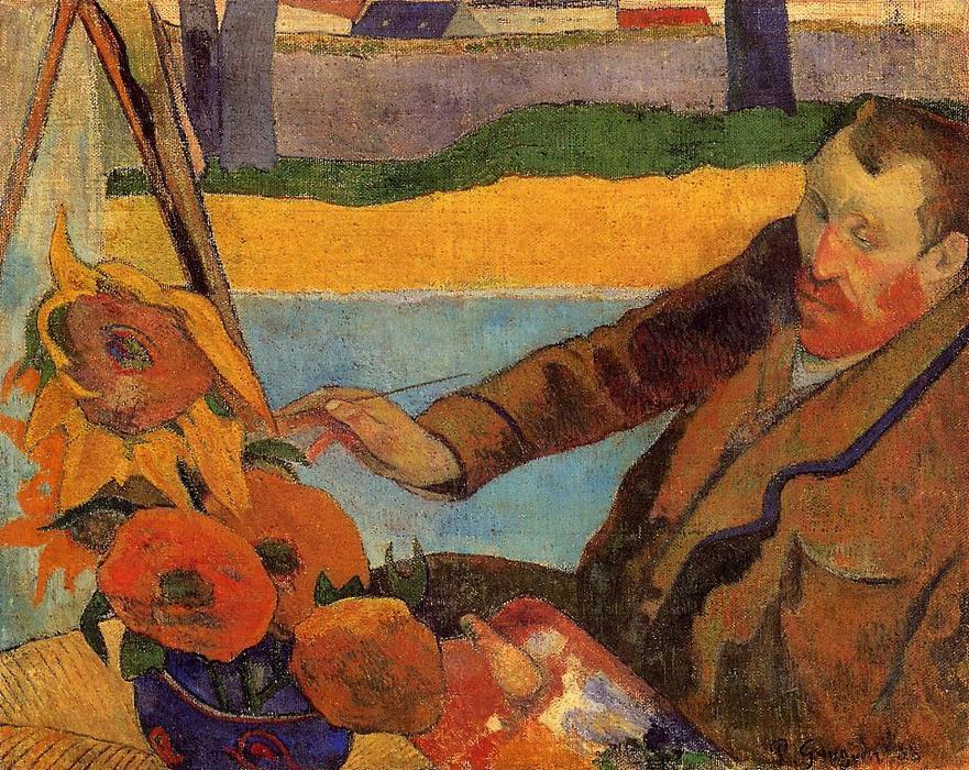 WikiOO.org - Encyclopedia of Fine Arts - Maalaus, taideteos Paul Gauguin - Portrait of Vincent van Gogh Painting Sunflowers (also known as Villa Rotunda by Emma Ciardi)