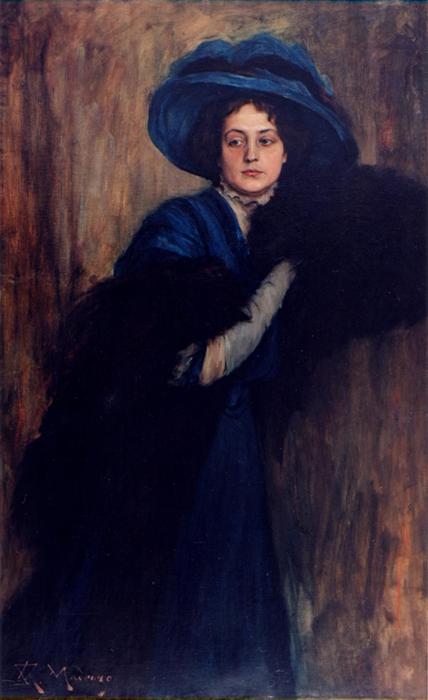 Wikioo.org - The Encyclopedia of Fine Arts - Painting, Artwork by Raimundo De Madrazo Y Garreta - Portrait of a woman in blue