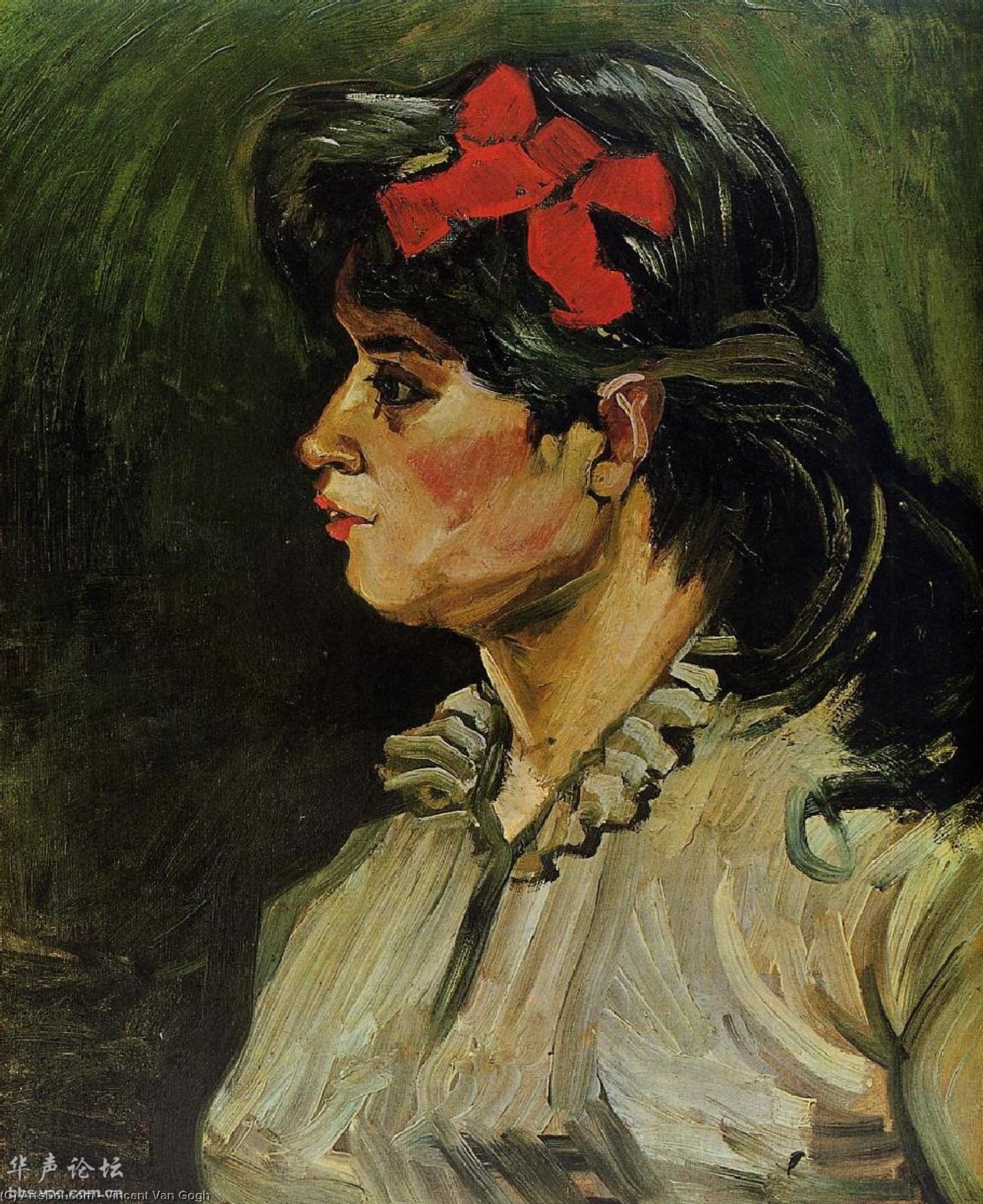 Wikioo.org - The Encyclopedia of Fine Arts - Painting, Artwork by Vincent Van Gogh - Portrait of a Woman with a Red Ribbon