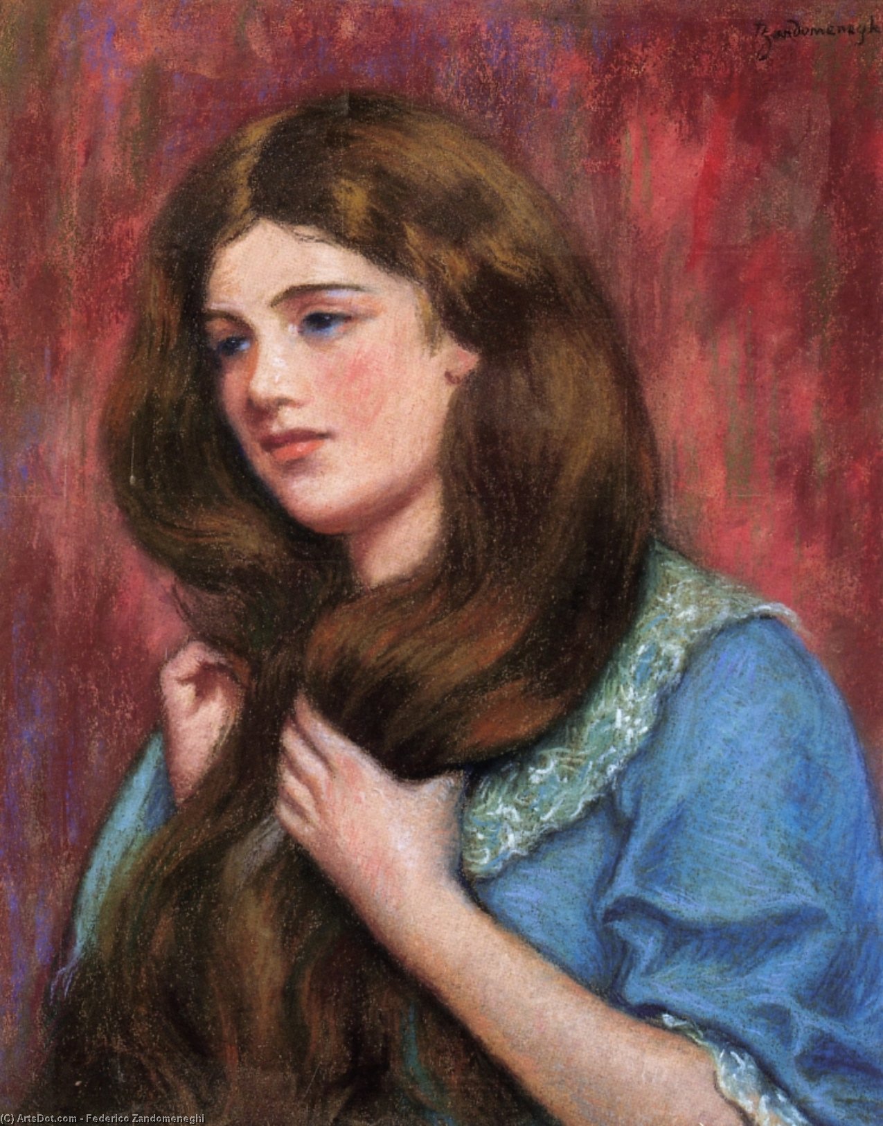Wikioo.org - The Encyclopedia of Fine Arts - Painting, Artwork by Federico Zandomeneghi - Portrait of a Young Beauty