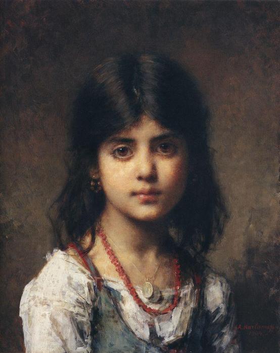 Wikioo.org - The Encyclopedia of Fine Arts - Painting, Artwork by Alexei Alexeievich Harlamoff - Portrait of a young girl (9)