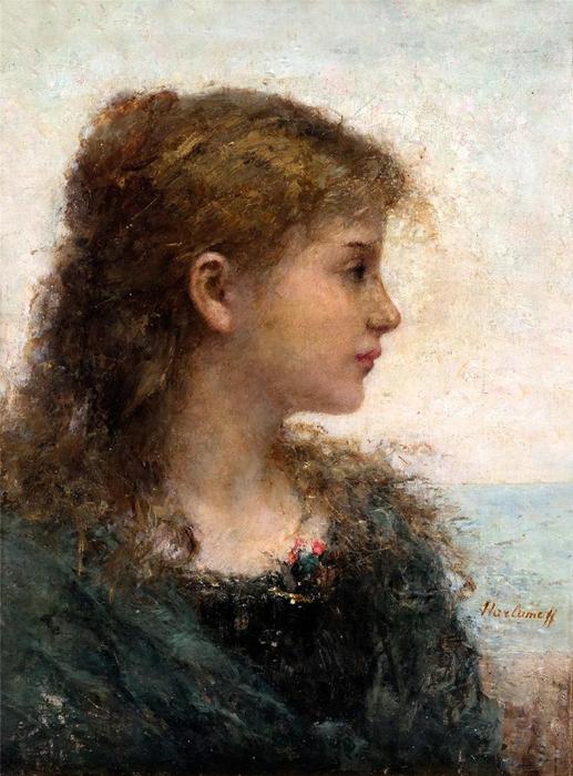 Wikioo.org - The Encyclopedia of Fine Arts - Painting, Artwork by Alexei Alexeievich Harlamoff - Portrait of a Young Girl (15)