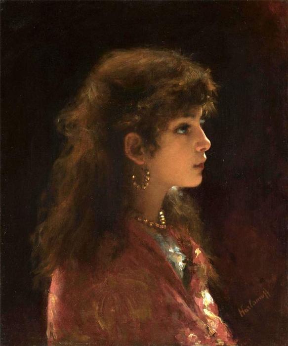 Wikioo.org - The Encyclopedia of Fine Arts - Painting, Artwork by Alexei Alexeievich Harlamoff - Portrait of a young girl (24)