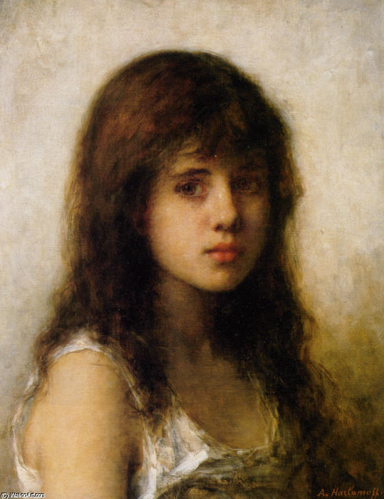 Wikioo.org - The Encyclopedia of Fine Arts - Painting, Artwork by Alexei Alexeievich Harlamoff - Portrait of a young girl (26)