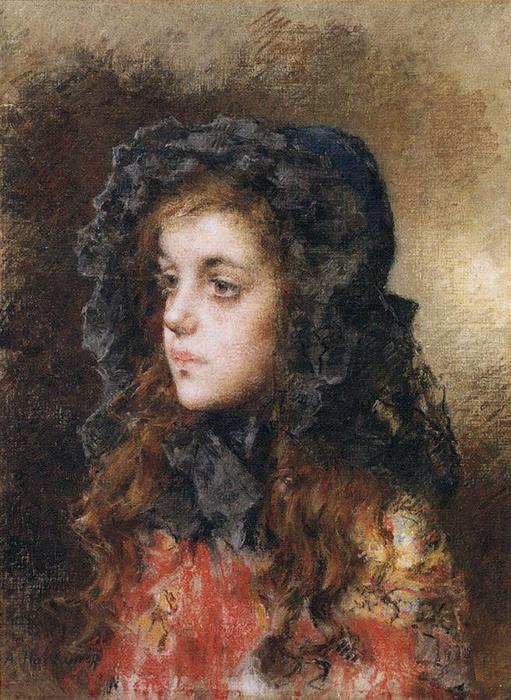 Wikioo.org - The Encyclopedia of Fine Arts - Painting, Artwork by Alexei Alexeievich Harlamoff - Portrait of a young girl (27)