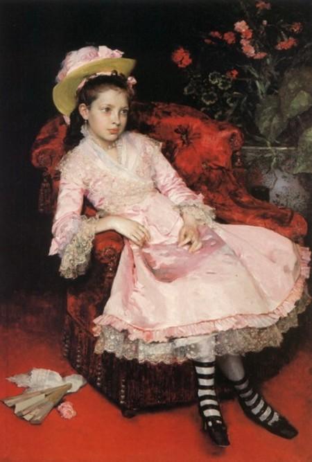 WikiOO.org - 百科事典 - 絵画、アートワーク Raimundo De Madrazo Y Garreta - の肖像画 若い女の子 インチ  ピンク  ドレス