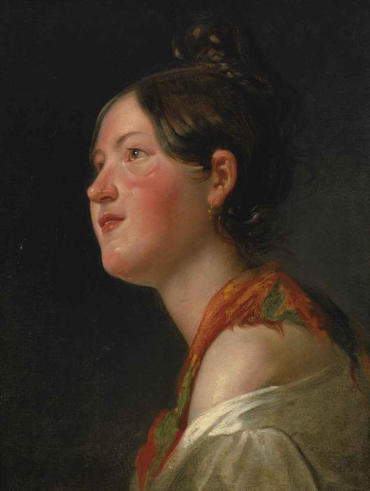 WikiOO.org - Encyclopedia of Fine Arts - Målning, konstverk Friedrich Ritter Von Amerling - Portrait of a young girl in profile