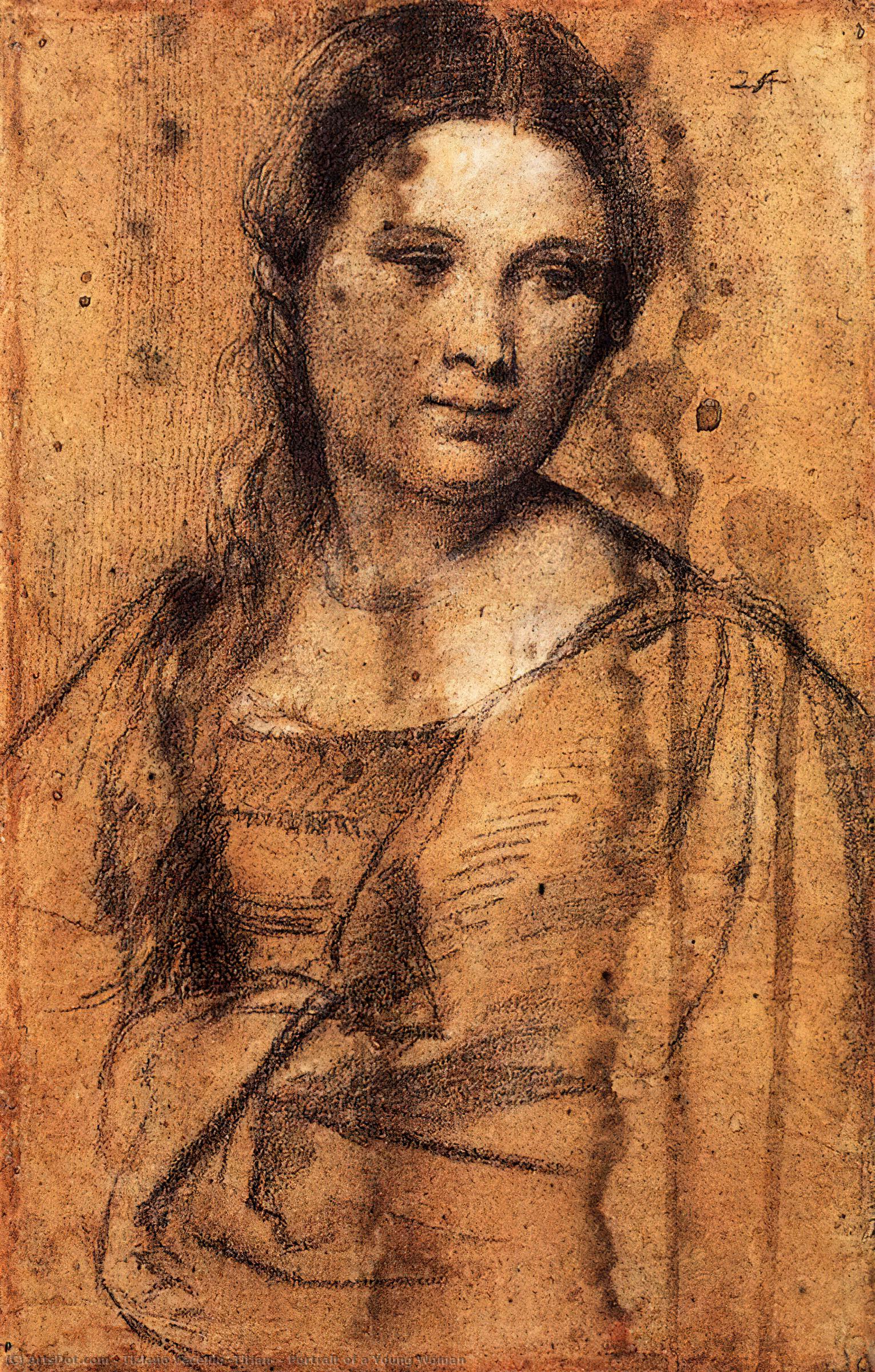 Wikoo.org - موسوعة الفنون الجميلة - اللوحة، العمل الفني Tiziano Vecellio (Titian) - Portrait of a Young Woman