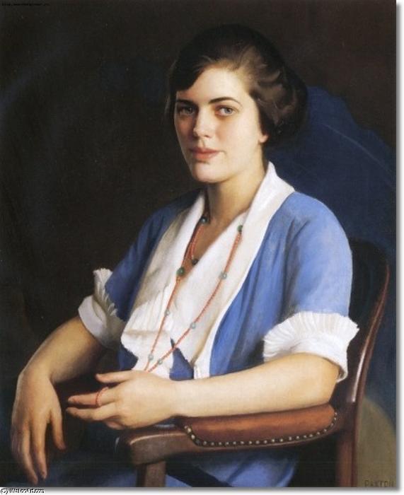 Wikioo.org - The Encyclopedia of Fine Arts - Painting, Artwork by William Macgregor Paxton - Portrait Of A Young Woman In Blue