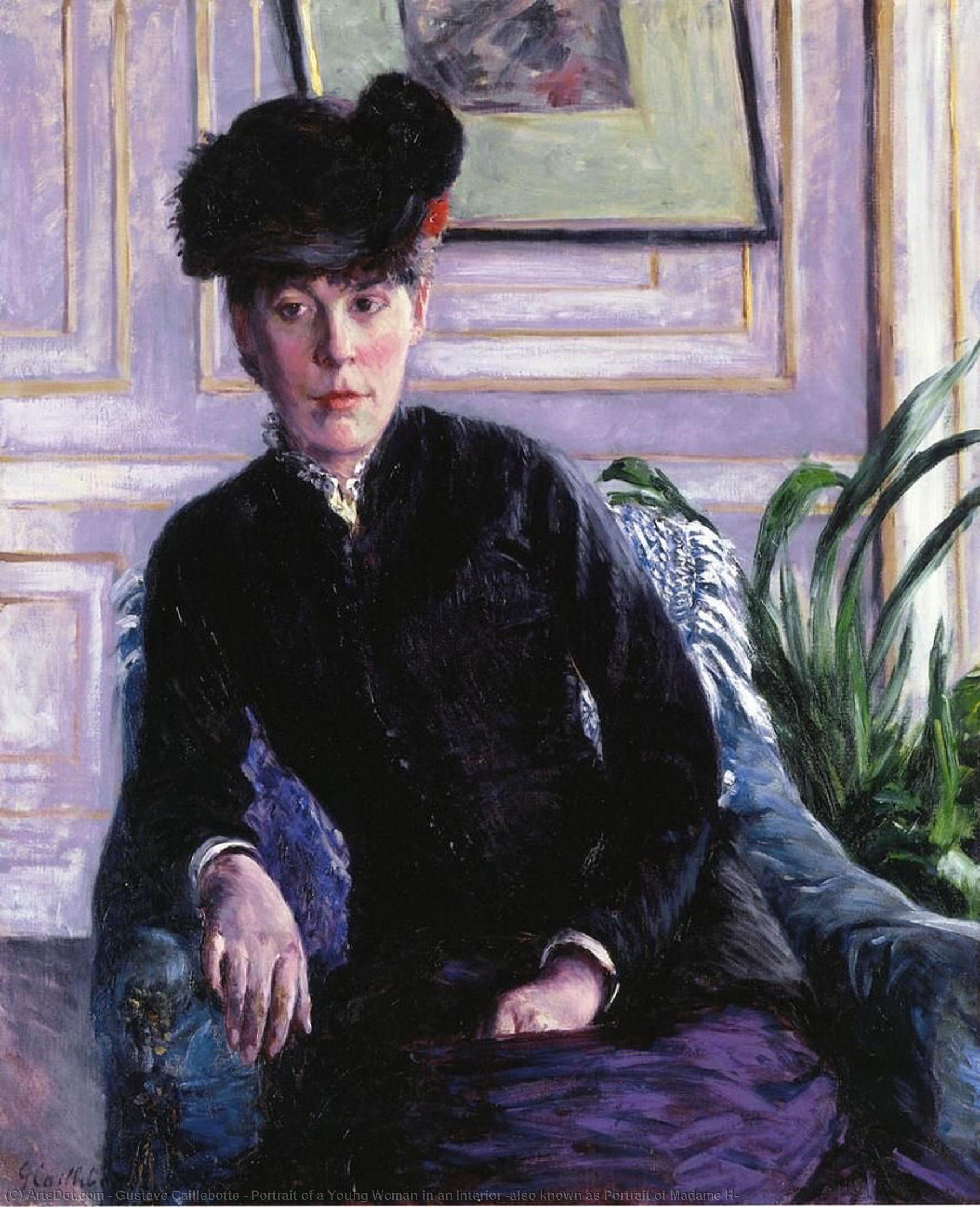 Wikioo.org - The Encyclopedia of Fine Arts - Painting, Artwork by Gustave Caillebotte - Portrait of a Young Woman in an Interior (also known as Portrait of Madame H)