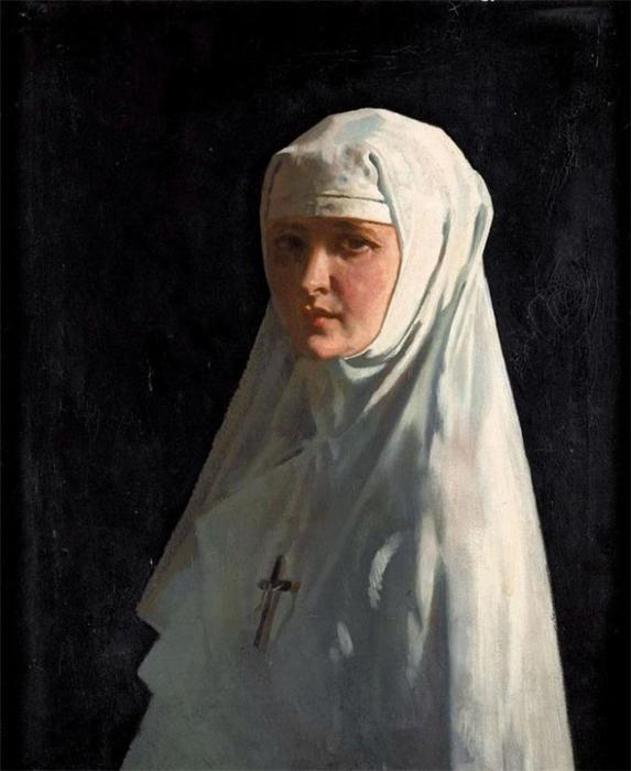 Wikioo.org - Encyklopedia Sztuk Pięknych - Malarstwo, Grafika William Newenham Montague Orpen - Portrait Of Yvonne Aubicq As A Nun