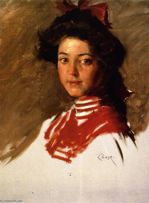 WikiOO.org – 美術百科全書 - 繪畫，作品 William Merritt Chase - 素描肖像 : 女孩在 Middy 衬衫