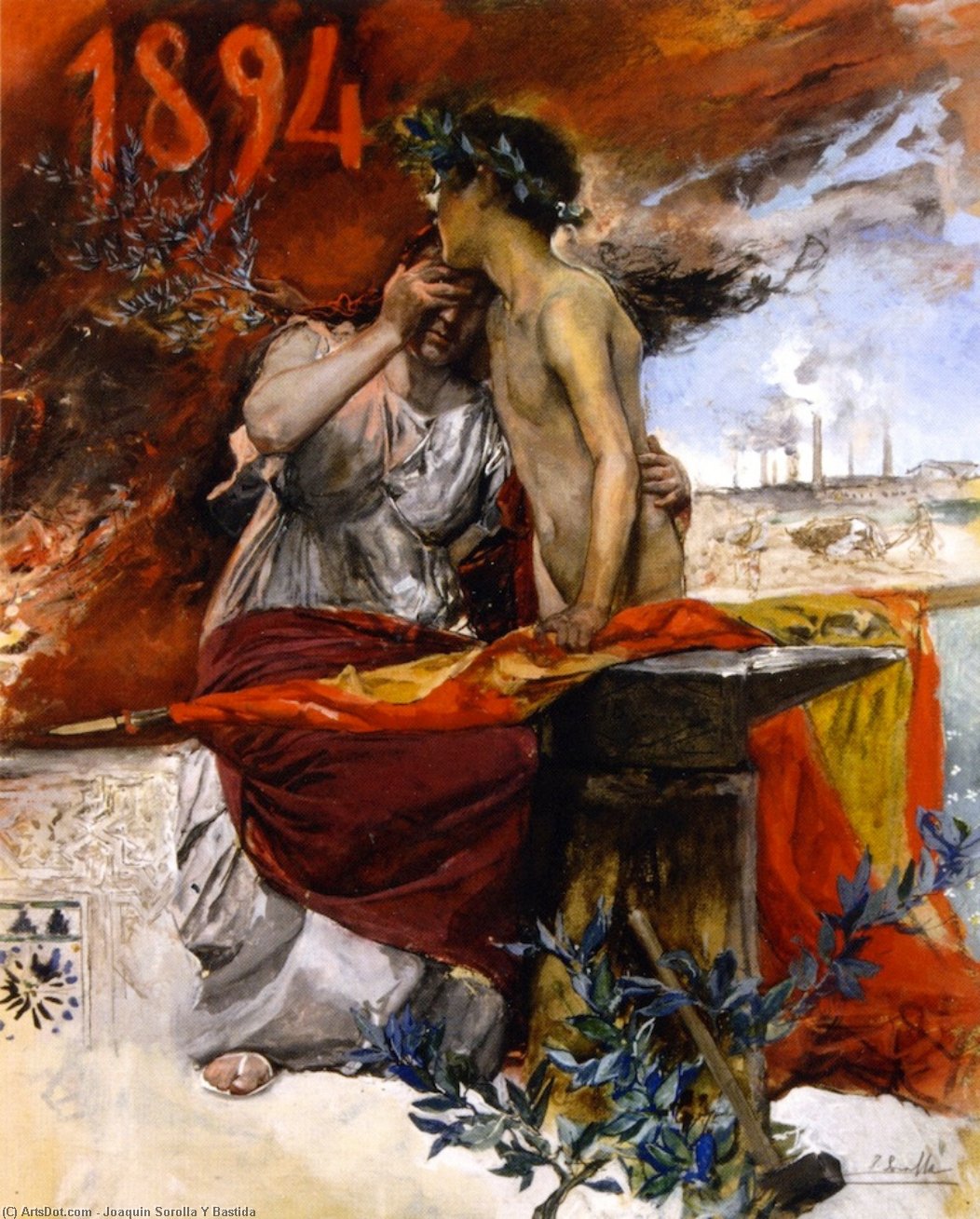 Wikioo.org - The Encyclopedia of Fine Arts - Painting, Artwork by Joaquin Sorolla Y Bastida - Poster for the Agro-Indistrial Exposition of 1894