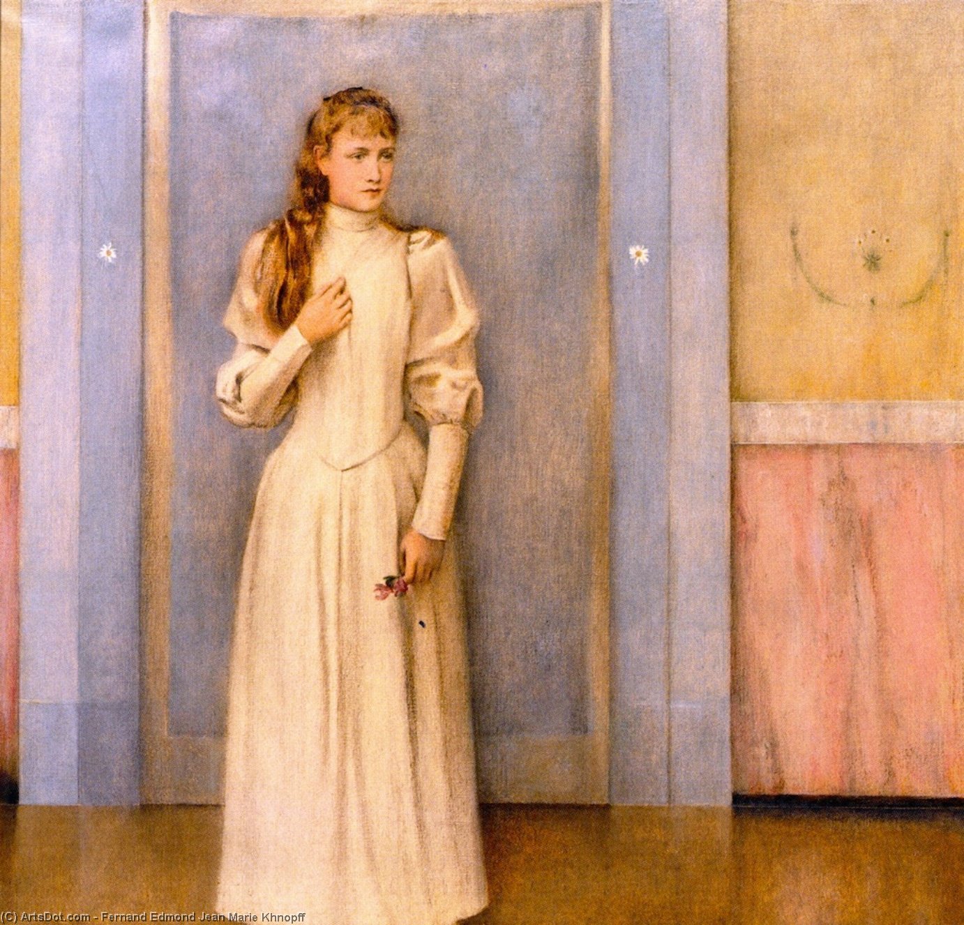 Wikioo.org - The Encyclopedia of Fine Arts - Painting, Artwork by Fernand Edmond Jean Marie Khnopff - Posthumous Portrait of Marguerite Landuyt