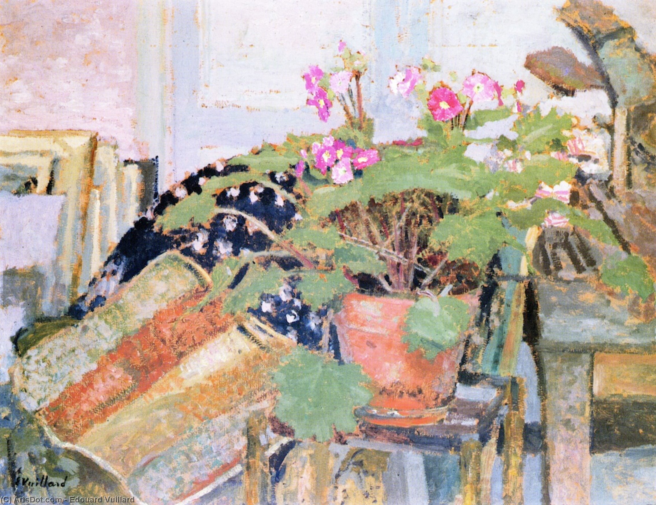 WikiOO.org - Enciklopedija likovnih umjetnosti - Slikarstvo, umjetnička djela Jean Edouard Vuillard - Pot of Flowers in the Studio, rue Truffaut