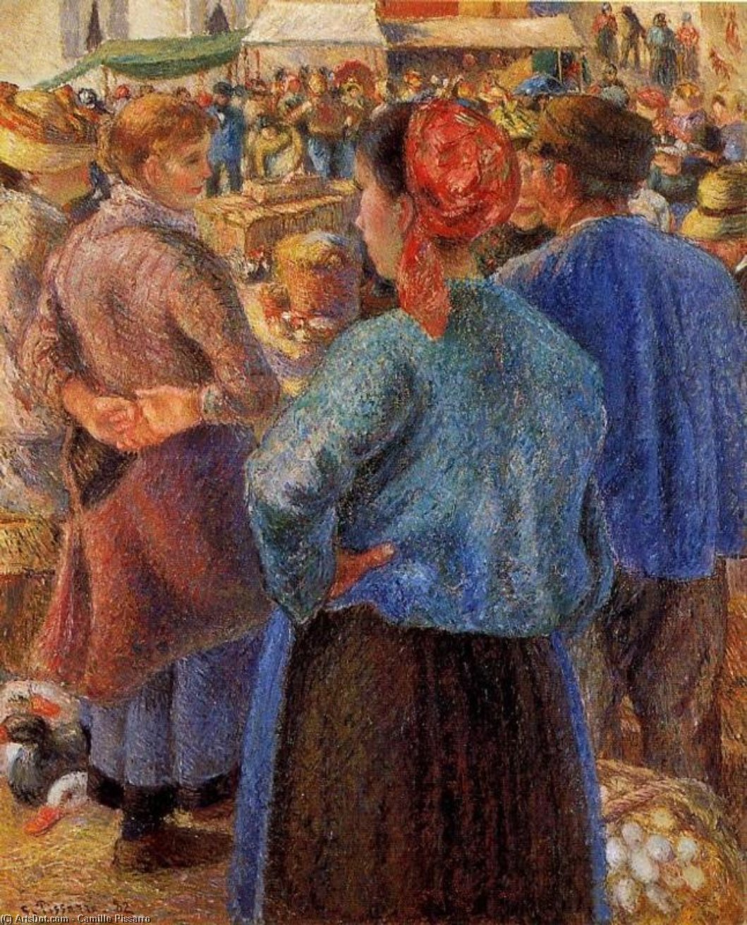 Wikioo.org - The Encyclopedia of Fine Arts - Painting, Artwork by Camille Pissarro - The Poultry Market at Pontoise