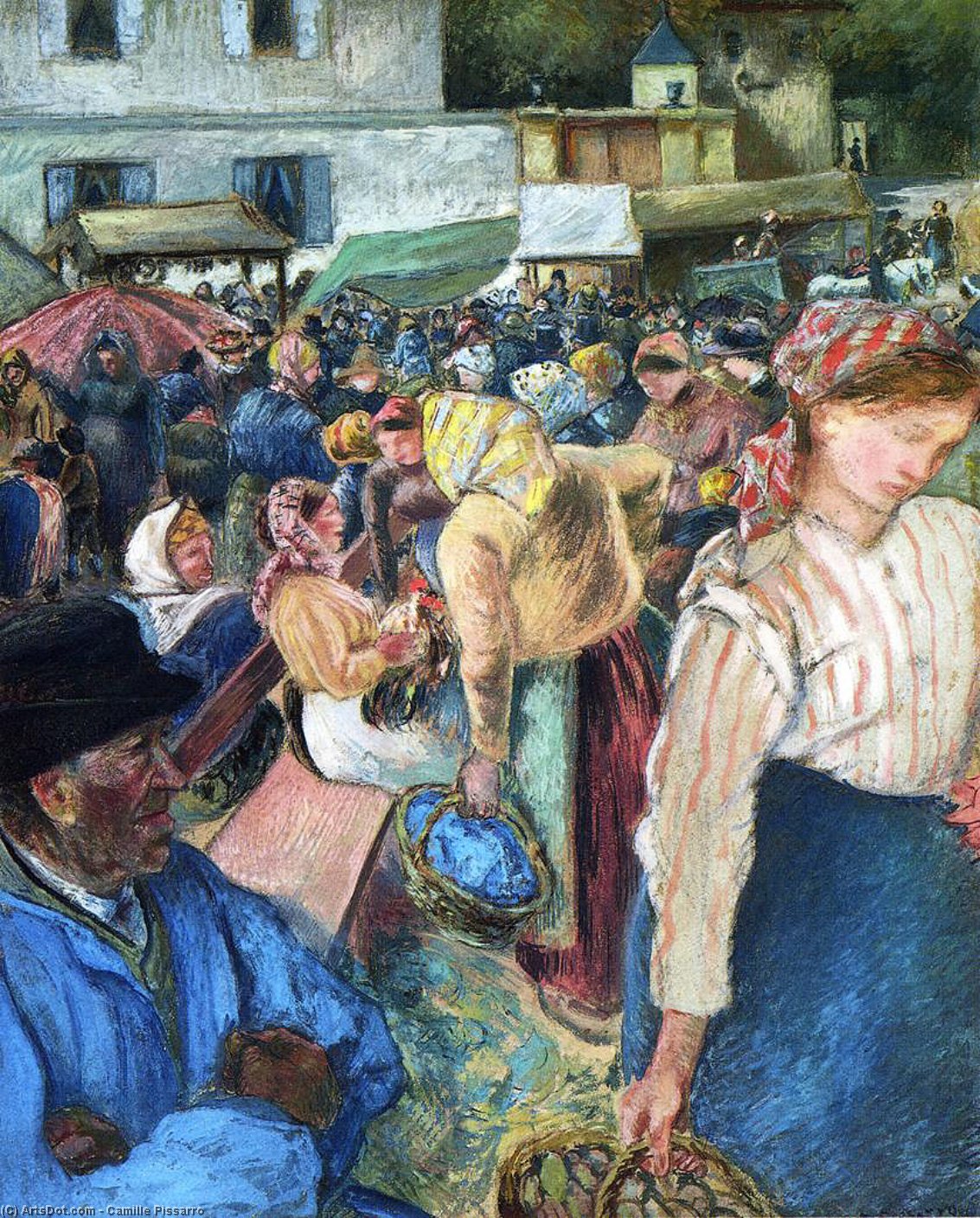 Wikioo.org - Bách khoa toàn thư về mỹ thuật - Vẽ tranh, Tác phẩm nghệ thuật Camille Pissarro - Poultry Market, Pontoise