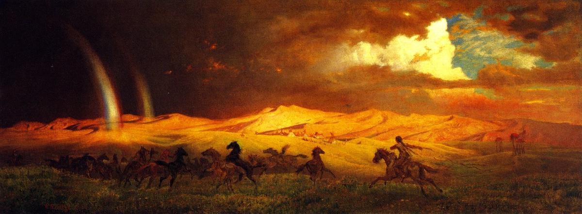 Wikioo.org - The Encyclopedia of Fine Arts - Painting, Artwork by Emanuel Gottlieb Leutze - Prairie Bluffs at Julesburg, South Platte, Storm at Sunset