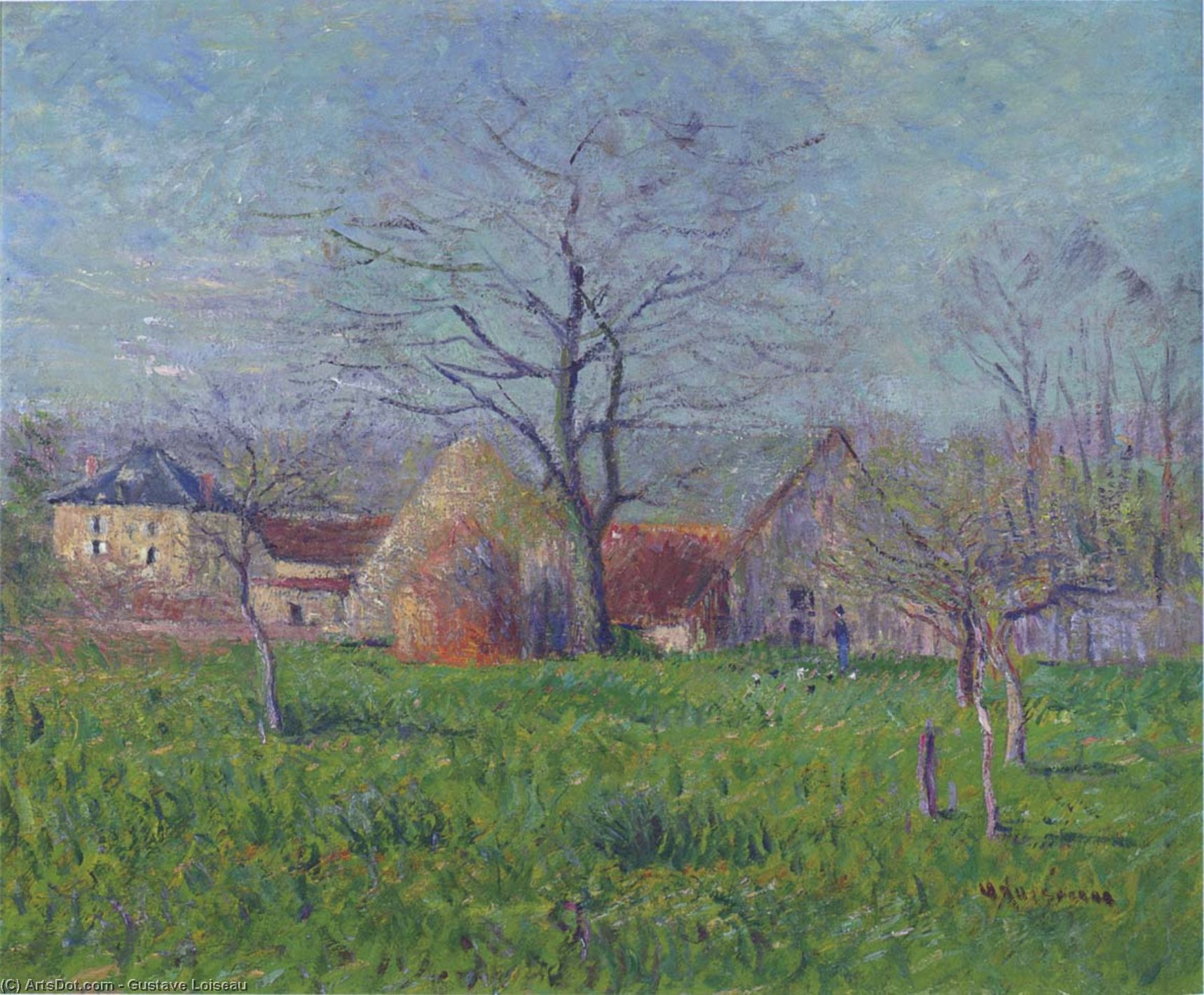 WikiOO.org - Encyclopedia of Fine Arts - Maleri, Artwork Gustave Loiseau - Prairie by the Village