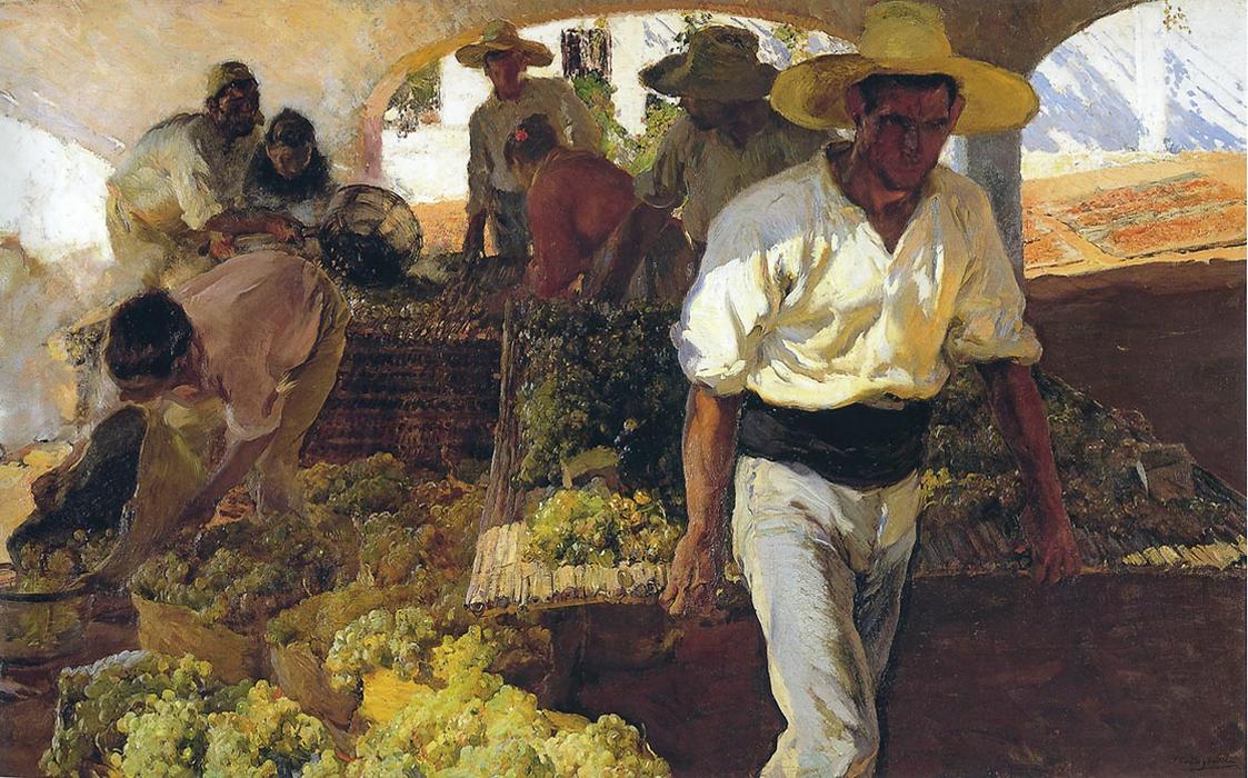 Wikioo.org - The Encyclopedia of Fine Arts - Painting, Artwork by Joaquin Sorolla Y Bastida - Preparing Raisins (also known as Transporting Grapes, Javea)