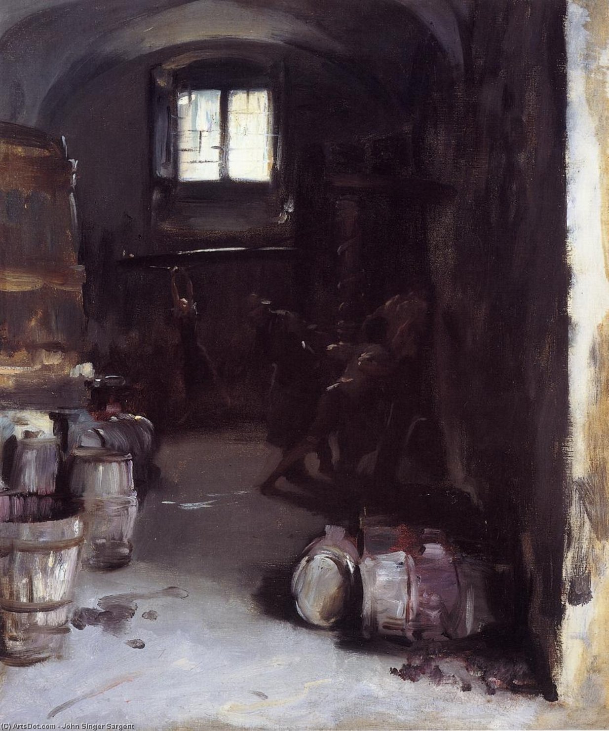 Wikioo.org - The Encyclopedia of Fine Arts - Painting, Artwork by John Singer Sargent - Pressing the Grapes: Florentine Wine Cellar
