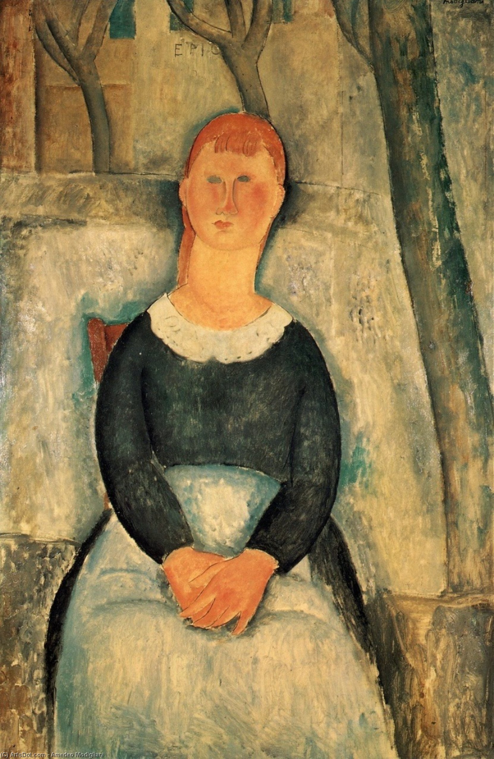 Wikioo.org – L'Enciclopedia delle Belle Arti - Pittura, Opere di Amedeo Modigliani - la bella Legume Venditore ( conosciuto anche come La Bella Epiciere )