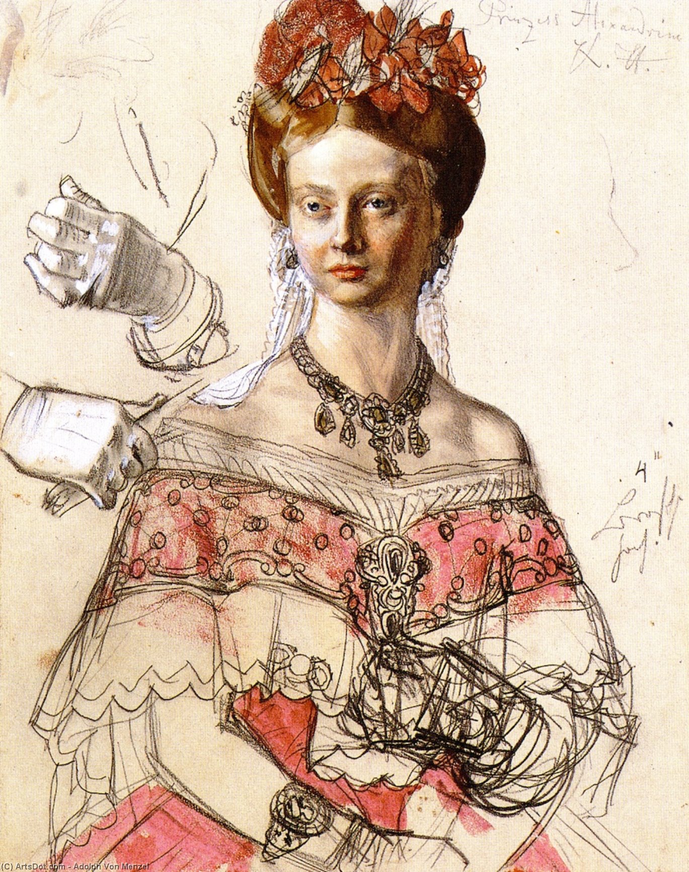 WikiOO.org - Güzel Sanatlar Ansiklopedisi - Resim, Resimler Adolph Menzel - Princess Alexandrine of Prussia