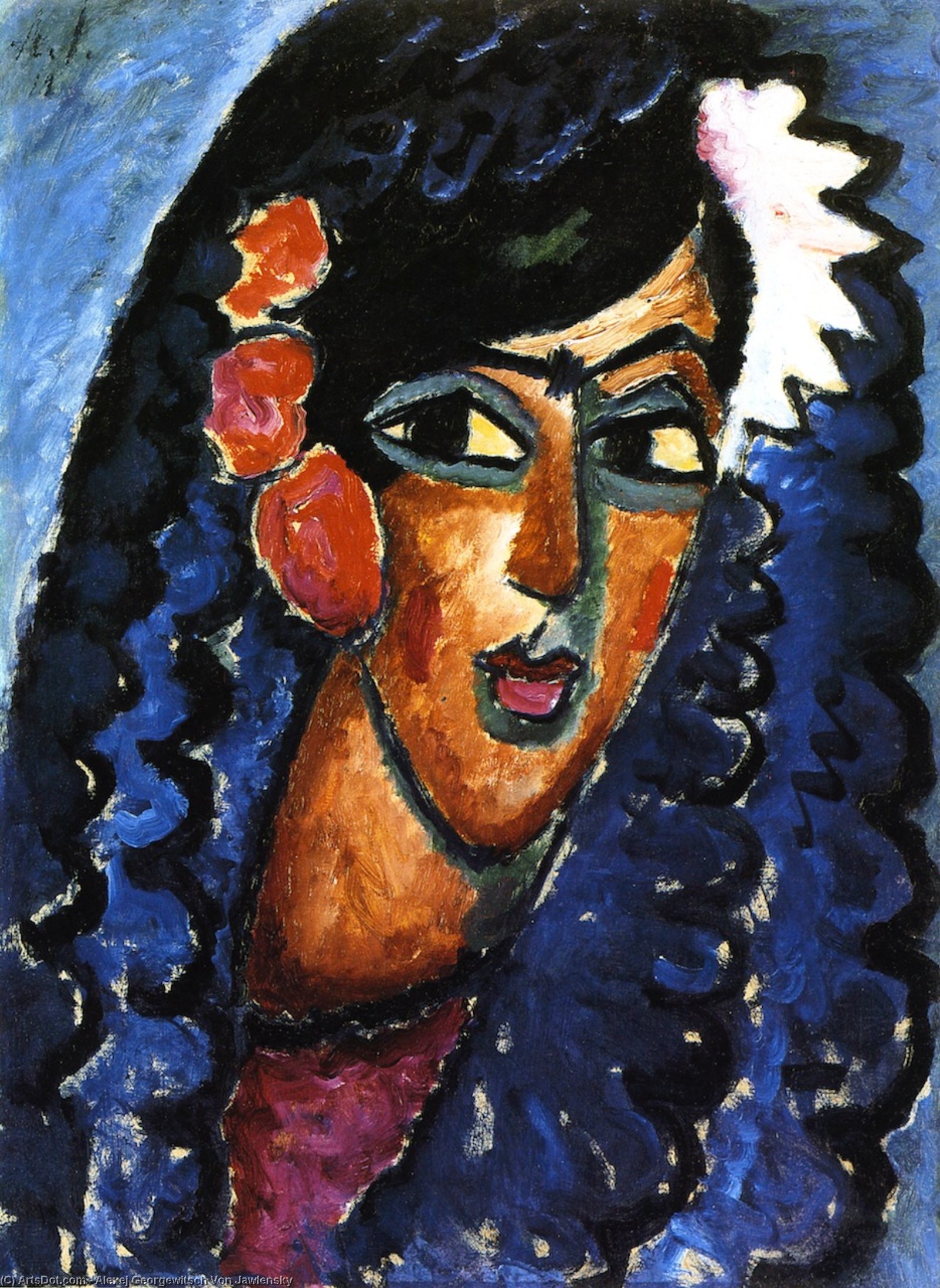 Wikioo.org - The Encyclopedia of Fine Arts - Painting, Artwork by Alexej Georgewitsch Von Jawlensky - Princess with White Flower