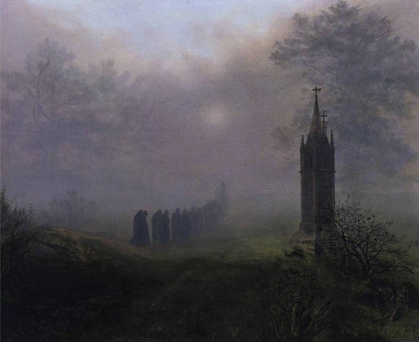 Wikioo.org - The Encyclopedia of Fine Arts - Painting, Artwork by Ernst Ferdinand Oehme - Procession in the Mist