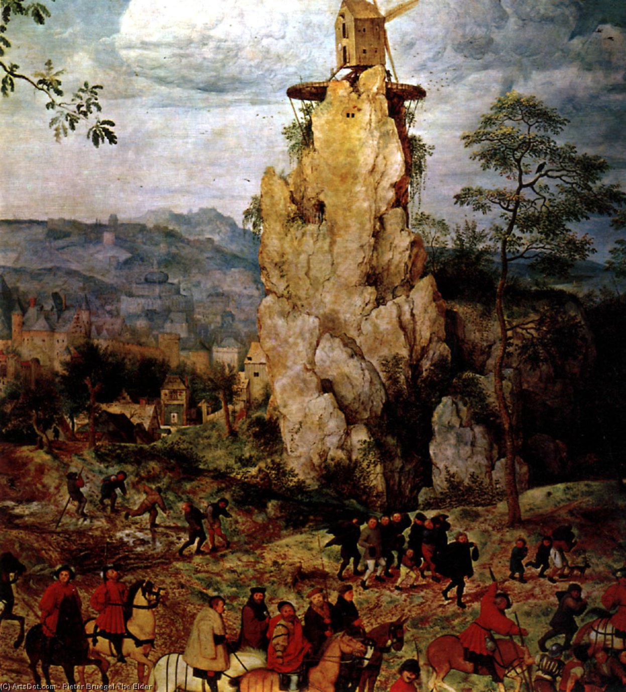 Wikoo.org - موسوعة الفنون الجميلة - اللوحة، العمل الفني Pieter Bruegel The Elder - The Procession to Calvary [detail]