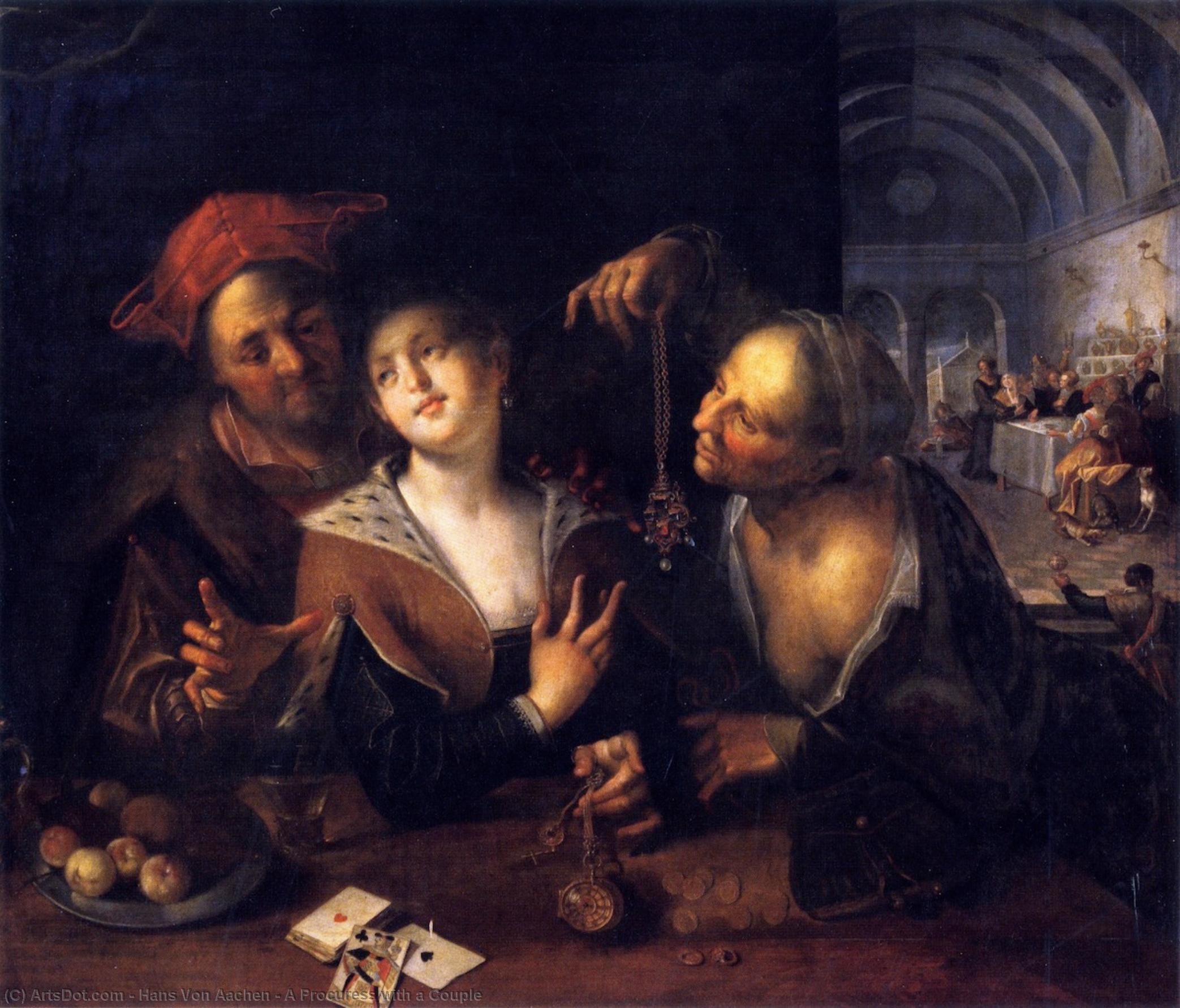 WikiOO.org - Encyclopedia of Fine Arts - Festés, Grafika Hans Von Aachen - A Procuress with a Couple