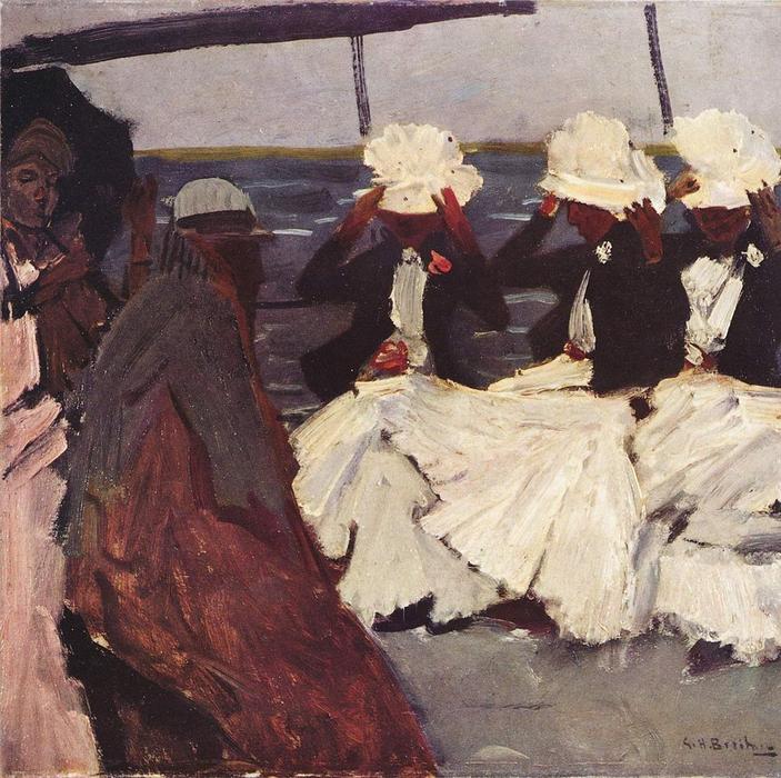 Wikioo.org - The Encyclopedia of Fine Arts - Painting, Artwork by George Hendrik Breitner - Promenade deck with three ladies