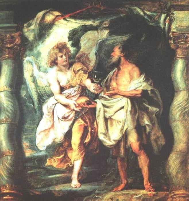 WikiOO.org - 百科事典 - 絵画、アートワーク Peter Paul Rubens - 預言者 エリヤ 受け入れ パン そして、水 から 天使