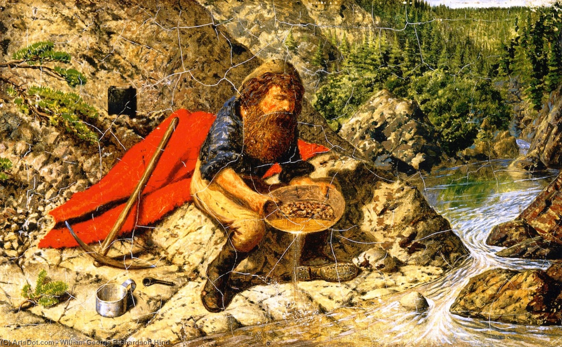 Wikioo.org - The Encyclopedia of Fine Arts - Painting, Artwork by William George Richardson Hind - Prospecting for Alluvial Gold in British Columbia