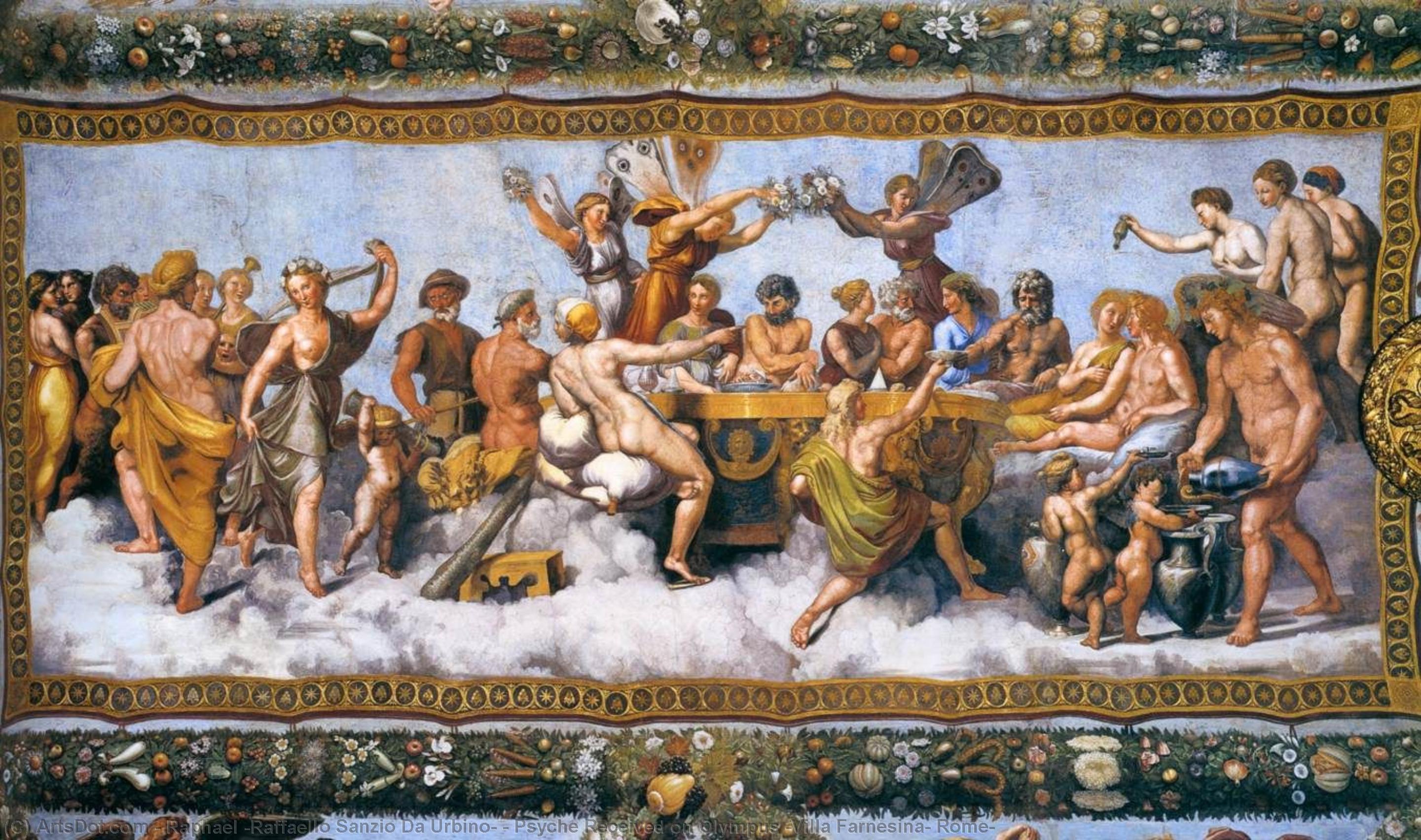 Wikioo.org - Bách khoa toàn thư về mỹ thuật - Vẽ tranh, Tác phẩm nghệ thuật Raphael (Raffaello Sanzio Da Urbino) - Psyche Received on Olympus (Villa Farnesina, Rome)