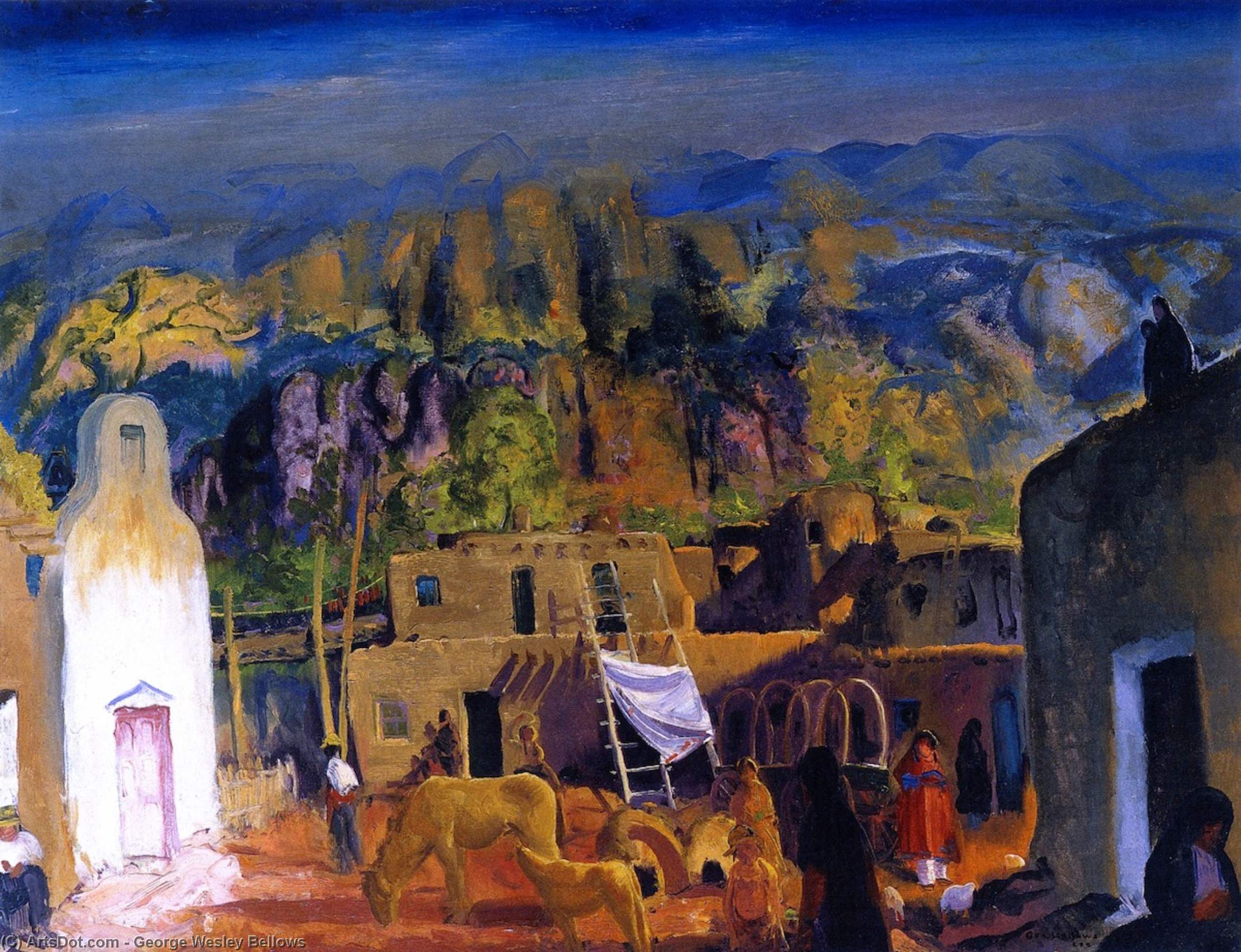 Wikioo.org - The Encyclopedia of Fine Arts - Painting, Artwork by George Wesley Bellows - Pueblo, Tesuque, Number One