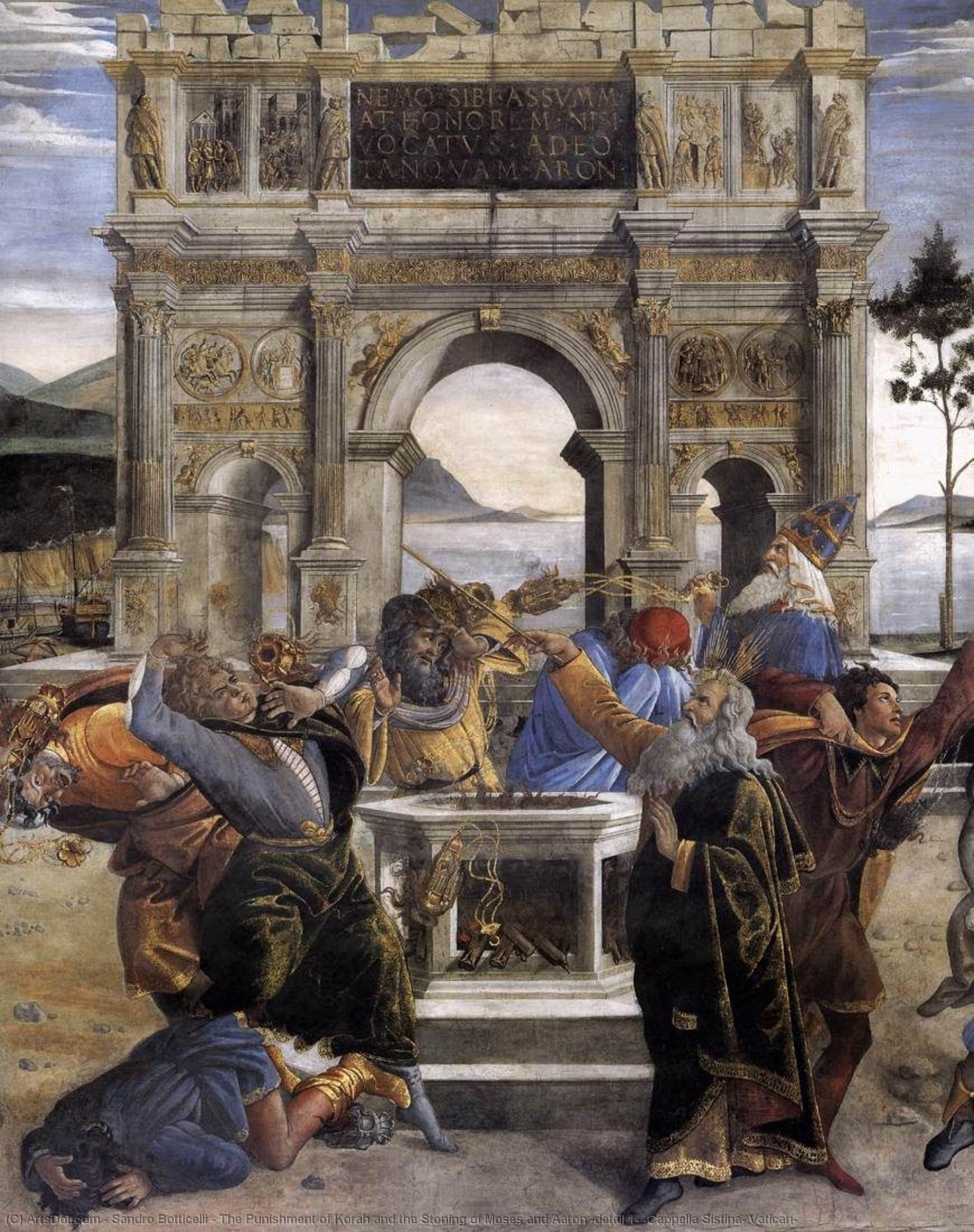 Wikioo.org - The Encyclopedia of Fine Arts - Painting, Artwork by Sandro Botticelli - The Punishment of Korah and the Stoning of Moses and Aaron (detail 1) (Cappella Sistina, Vatican)