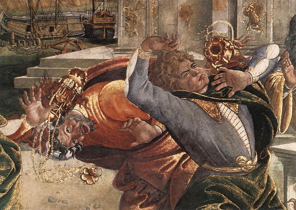 Wikioo.org – La Enciclopedia de las Bellas Artes - Pintura, Obras de arte de Sandro Botticelli - el castigo de coré y la lapidación de moisés y aarón ( detalle 3 ) ( cappella sistina , El vaticano )