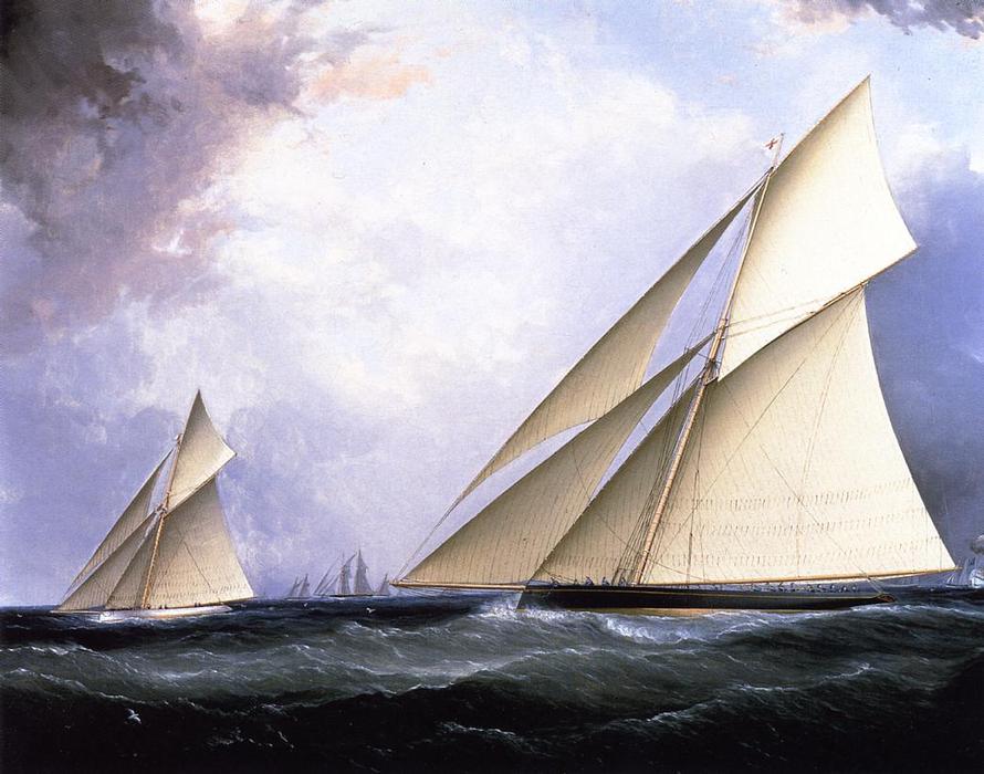 WikiOO.org - Encyclopedia of Fine Arts - Maalaus, taideteos James Edward Buttersworth - 'Puritan' and 'Genesta', America's Cup 1885