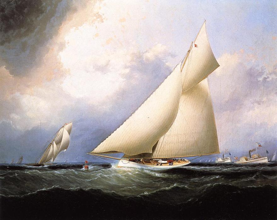 Wikioo.org - The Encyclopedia of Fine Arts - Painting, Artwork by James Edward Buttersworth - 'Puritan' Leading 'Genesta', America's Cup, 1885