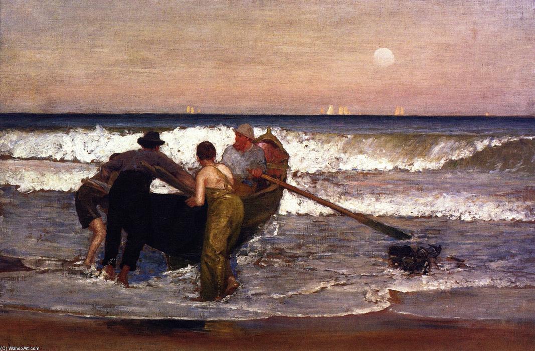 Wikioo.org - The Encyclopedia of Fine Arts - Painting, Artwork by Louis Comfort Tiffany - Pushing Off the Boat at Sea Bright, New Jersey