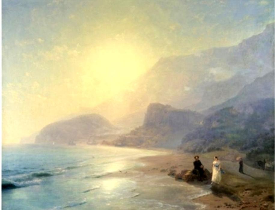 Wikioo.org - The Encyclopedia of Fine Arts - Painting, Artwork by Ivan Aivazovsky - Pushkin and Countess Raevskaya by the sea near Gurzuf and Partenit