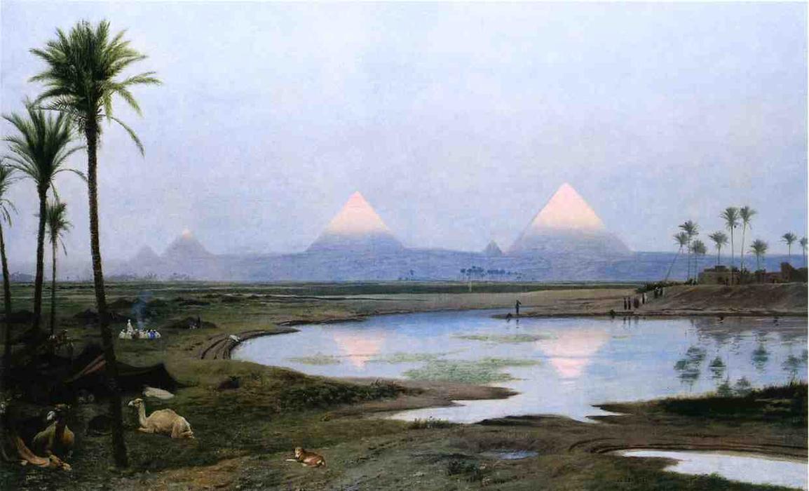 Wikioo.org - สารานุกรมวิจิตรศิลป์ - จิตรกรรม Jean Léon Gérôme - The Pyramids, Sunrise