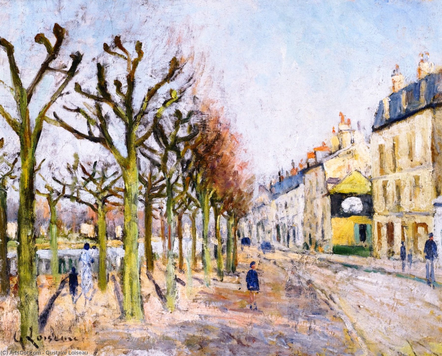 Wikioo.org - The Encyclopedia of Fine Arts - Painting, Artwork by Gustave Loiseau - Quay alongside the River, Village, Sunlight