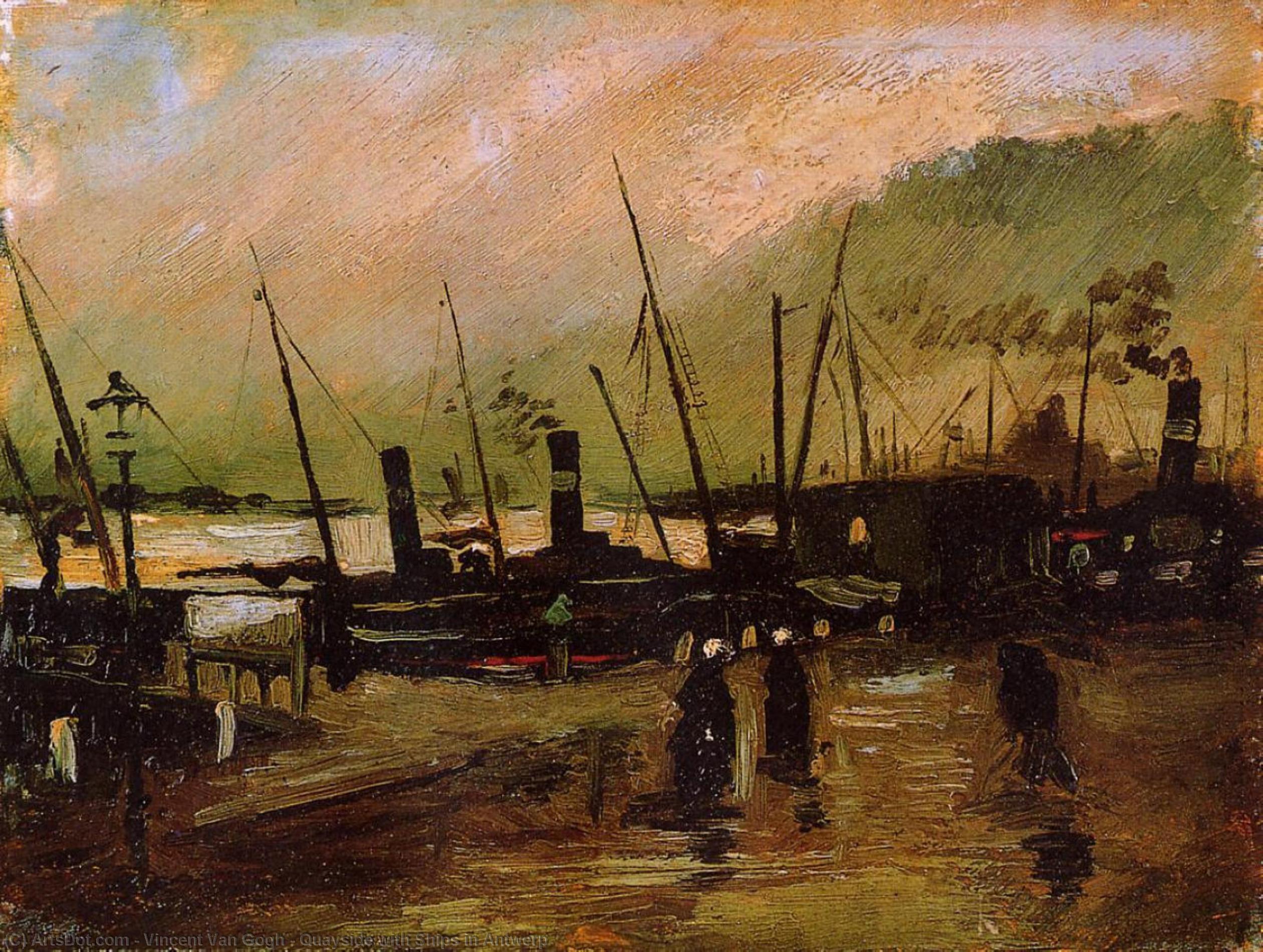 Wikioo.org – La Enciclopedia de las Bellas Artes - Pintura, Obras de arte de Vincent Van Gogh - Muelle enestado  buques  cómo  Amberes