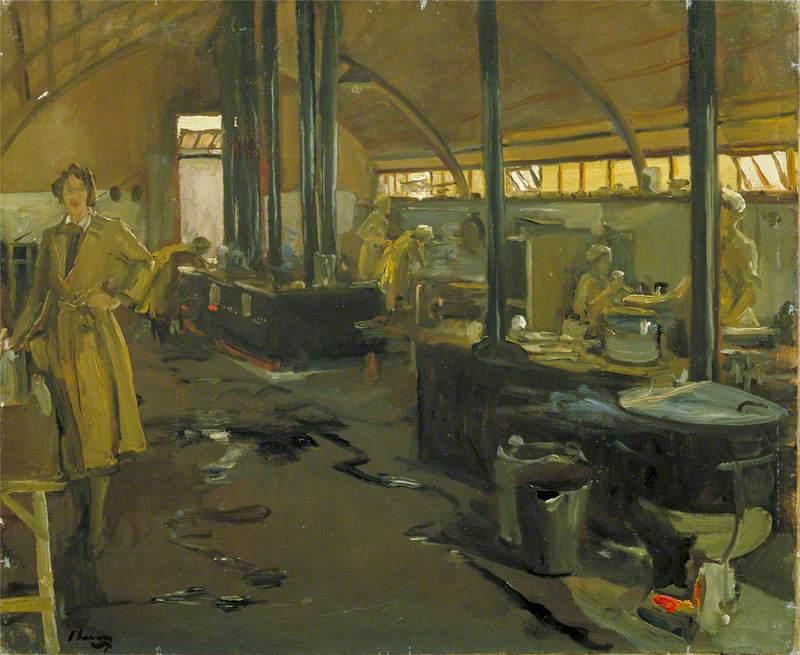 Wikioo.org - The Encyclopedia of Fine Arts - Painting, Artwork by John Lavery - Queen Mary's Army Auxiliary Corps Cookhouse, Rouxmesnil
