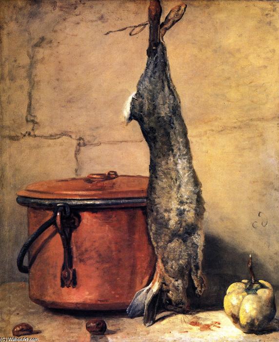 Wikioo.org - The Encyclopedia of Fine Arts - Painting, Artwork by Jean-Baptiste Simeon Chardin - Rabbit with Copper Cauldron and Quince