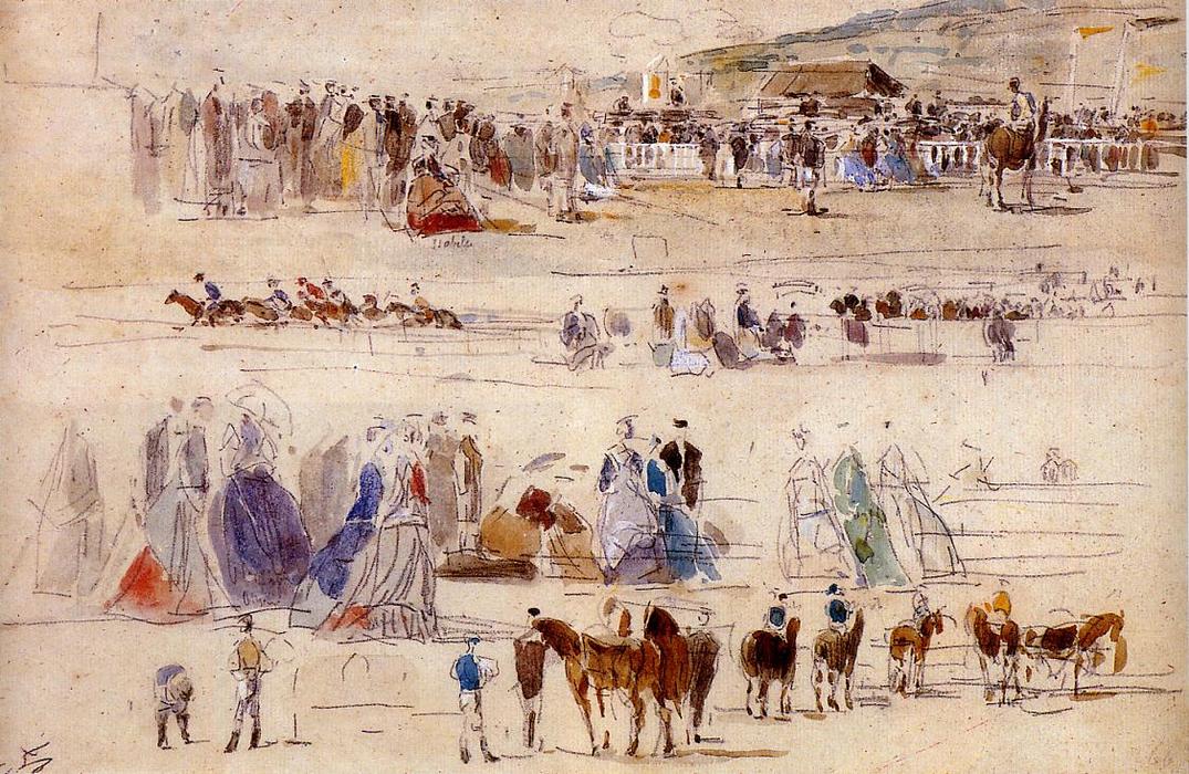 Wikioo.org - The Encyclopedia of Fine Arts - Painting, Artwork by Eugène Louis Boudin - The Racetrack at Deauville