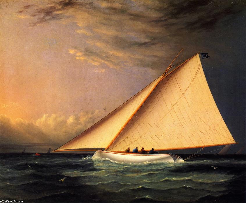 Wikioo.org - The Encyclopedia of Fine Arts - Painting, Artwork by James Edward Buttersworth - A Racing Yacht on the Great South Bay